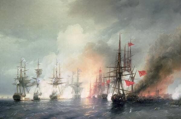 Russian-turkish Poster featuring the painting Russian Turkish Sea Battle of Sinop by Ivan Konstantinovich Aivazovsky