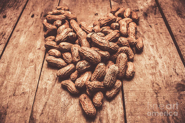 Peanut Poster featuring the photograph Rustic country peanut heart. Natural foods by Jorgo Photography