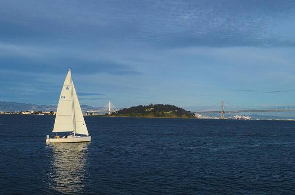 Sailboat And Bridge Poster featuring the photograph Sailboat and Bridge by Warren Thompson