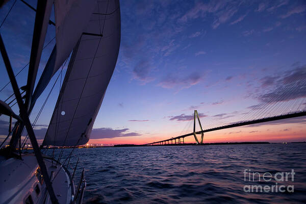 Sailboat Poster featuring the photograph Sailboat Sailing Sunset on the Charleston Harbor by Dustin K Ryan