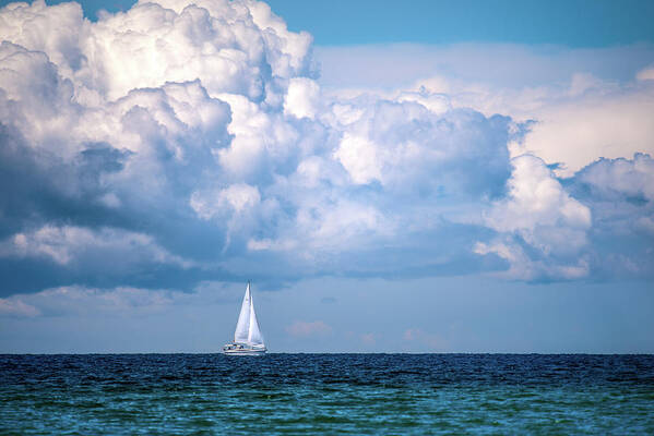 Little Traverse Bay Poster featuring the photograph Sailing Under The Clouds by Onyonet Photo studios