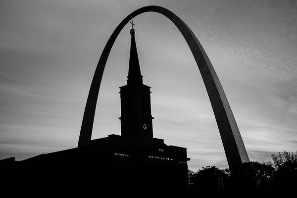 America Poster featuring the photograph Saint Louis Skyline Silhouettes - Black and White - USA by Gregory Ballos