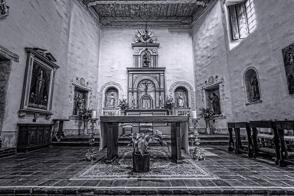 San Diego Poster featuring the photograph San Diego de Alcala Altar - BW by Stephen Stookey