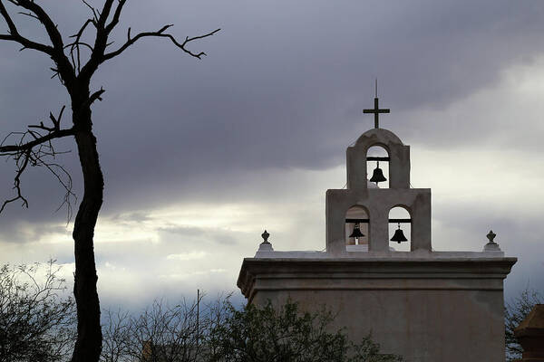 San Xavier Del Bac Poster featuring the photograph San Xavier Bell Tower 5 by Mary Bedy