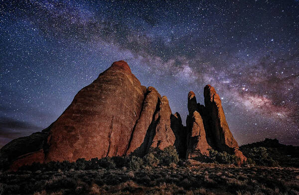 Arches Poster featuring the photograph Sandstone and Milky Way by Michael Ash