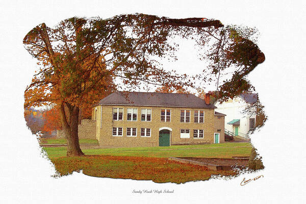 Sandy Hook High School Elliott County Kentucky Wpa Poster featuring the digital art Sandy Hook High School East View by Randall Evans