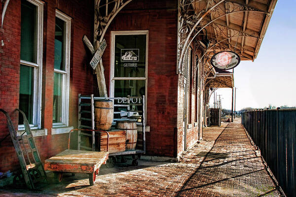 Depot Poster featuring the photograph Santa Fe Depot of Guthrie by Lana Trussell