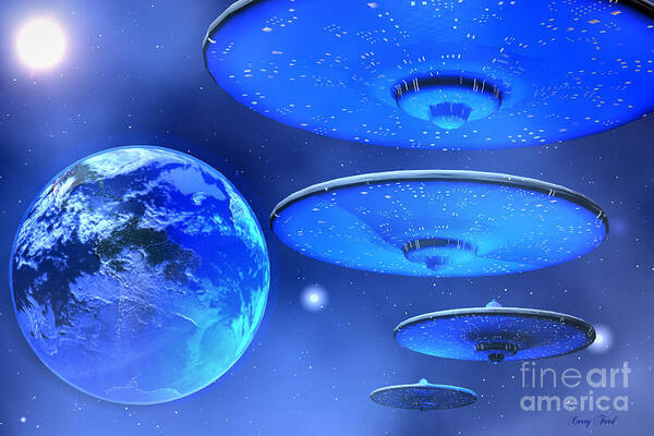 Space Art Poster featuring the painting Saucers by Corey Ford