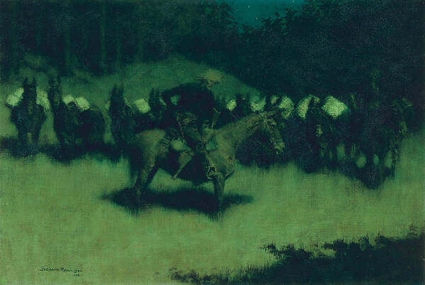 Remington Poster featuring the painting Scare in a Pack Train by Frederic Remington