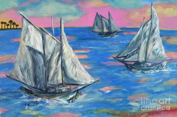 Schooner Poster featuring the painting Schooner Seas by JoAnn Wheeler