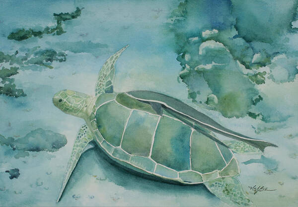 Turtle Poster featuring the painting Sea Turtle and Friend by Mary Benke