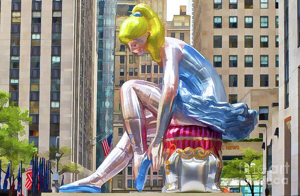 Seated-ballerina Poster featuring the painting Seated Ballerina at Rockefeller Center 1 by Jeelan Clark