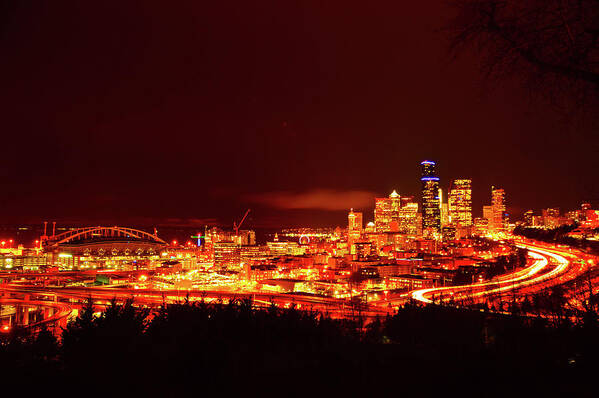 Seattle Poster featuring the photograph Seattle Night Traffic Too by Brian O'Kelly