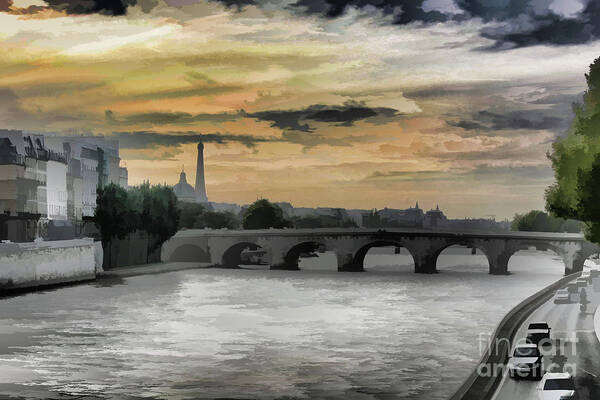The Louvre Poster featuring the photograph Seine Rivver Bridge Latin Quarters Paris by Chuck Kuhn