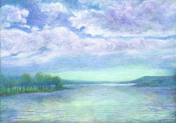 Peaceful Lake View Poster featuring the painting Serenity blue lake by Judith Cheng