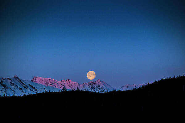 Landscape Poster featuring the photograph Setting Moon over Alaskan Peaks by Matt Swinden