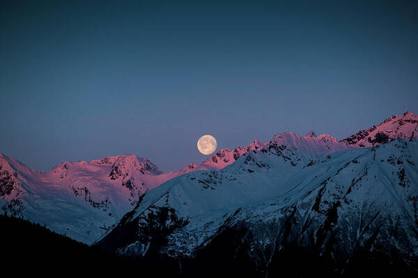 Landscape Poster featuring the photograph Setting Moon Over Peaks III by Matt Swinden