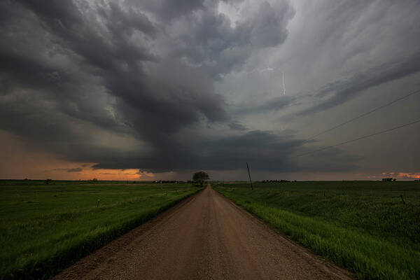 Sky Sunset Clouds Tree Usa Canon Lightning Cloud Weather Storm Thunderstorm Rural Thunder Hail Poster featuring the photograph Sharknado by Aaron J Groen