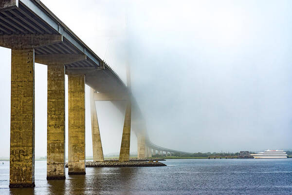 Brunswick Ga Poster featuring the photograph Sidney Lanier Bridge under Fog by Chris Bordeleau