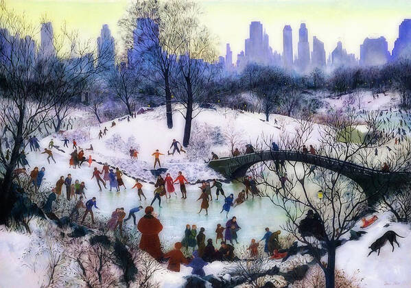 Painting Poster featuring the painting Skating In Central Park by Mountain Dreams