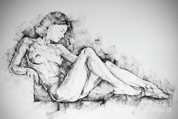 Art Poster featuring the drawing SketchBook Page 42 Drawing girl sitting pose by Dimitar Hristov