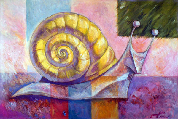 Snail. Grass Poster featuring the painting Snail by Filip Mihail