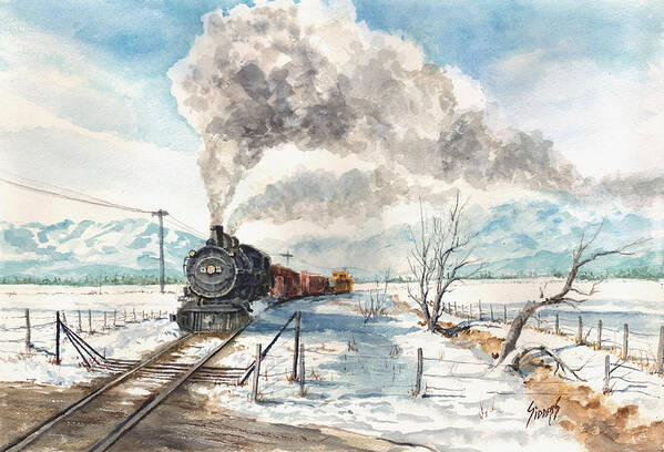 Train Poster featuring the painting Snowy Crossing by Sam Sidders