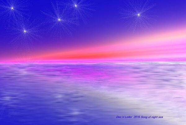 Night Song Sea Sunset Reflects Stars Light Water Poster featuring the digital art Song of night sea by Dr Loifer Vladimir
