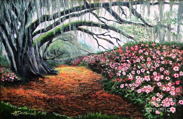 Azalea Poster featuring the painting Southern Charm Oak and Azalea by Pat Davidson
