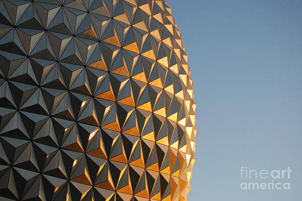 Travelpixpro Disney Poster featuring the photograph Spaceship Earth Sunset Profile EPCOT Walt Disney World Prints by Shawn O'Brien