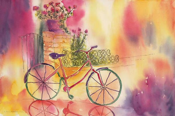 Watercolor. Bicycle. Travel Poster featuring the painting Spindly Spokes by Tara Moorman