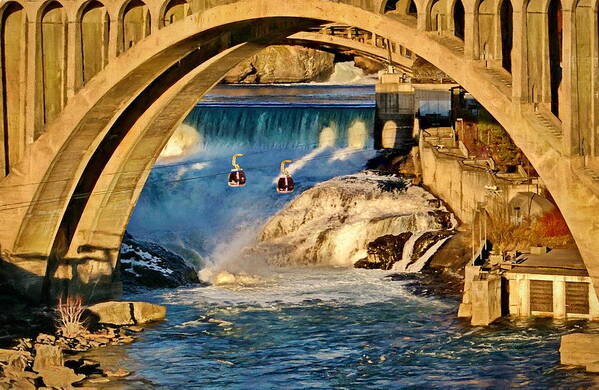 Arch Poster featuring the digital art Spokane Monroe Street Bridge by Russ Harris