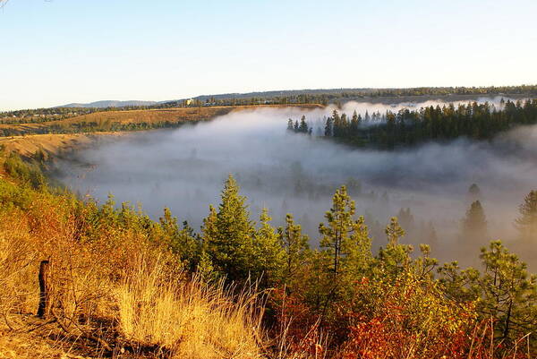 Spokane River Poster featuring the photograph Spokane River under a Misty Morning Blanket by Ben Upham III