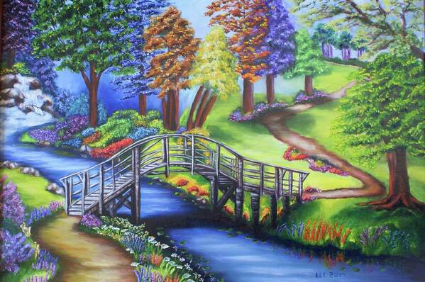 Landscape Poster featuring the painting Springtime in the Park by Theresa Cangelosi