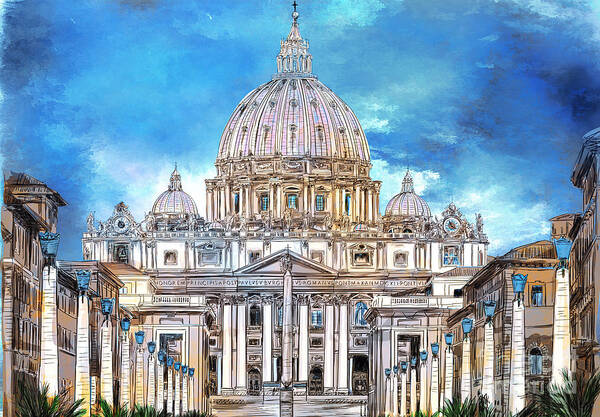 Vatican Poster featuring the digital art St. Peter's Basilica by Andrzej Szczerski