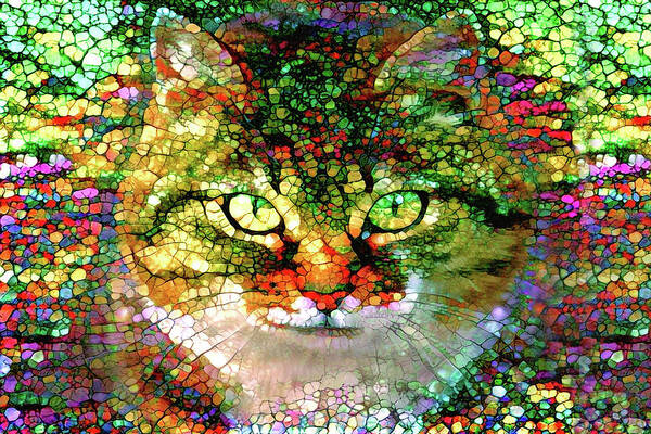 Stained Glass Cat Poster featuring the digital art Stained Glass Cat by Peggy Collins