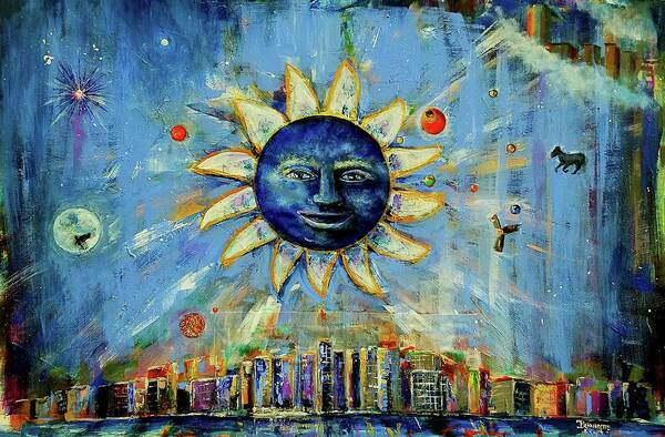 Sun Poster featuring the painting Starry Night 2017 by Bernadette Krupa