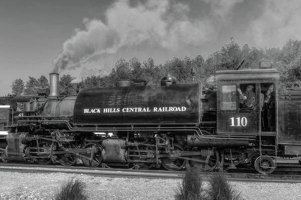 Frank J Benz Poster featuring the photograph Steam Locomotive Number 110 - BHC007BW by Frank J Benz