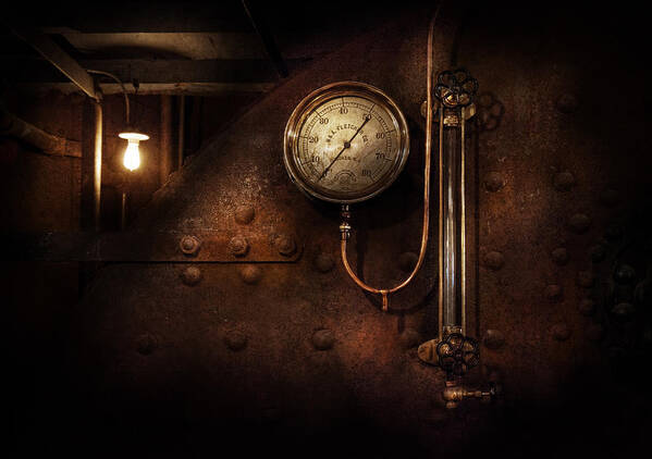 Hdr Poster featuring the photograph Steampunk - Boiler Gauge by Mike Savad