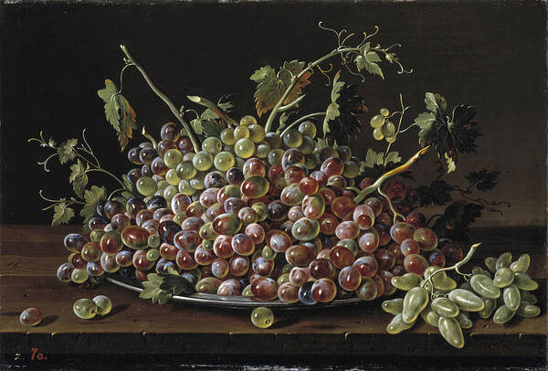 Luis Egidio Melendez Poster featuring the painting Still Life. Fruit bowl with white and red grapes by Luis Egidio Melendez