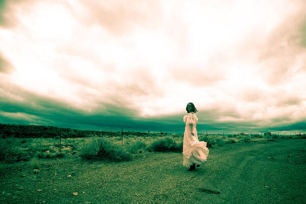 Woman Poster featuring the photograph Storm walk - split tone by Scott Sawyer