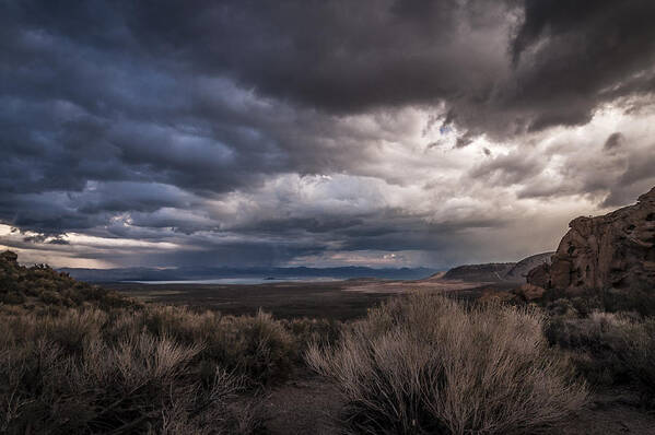 Stormy #california #mono Lake #adventure #clouds #cloudy #cloudy Day #desert #lake #landscape #mountains #nature #scenic #travel #water Poster featuring the photograph Stormy Day by Cat Connor