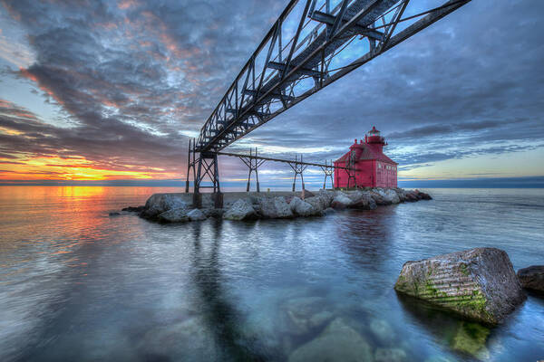 Door County Poster featuring the photograph Sturgeon Bay Lighthouse Sunrise by Paul Schultz