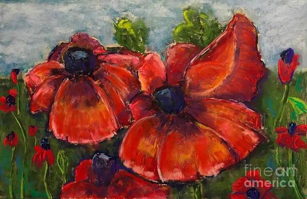 Landscape Poster featuring the pastel Summer Field of Poppies by Vickie Scarlett-Fisher