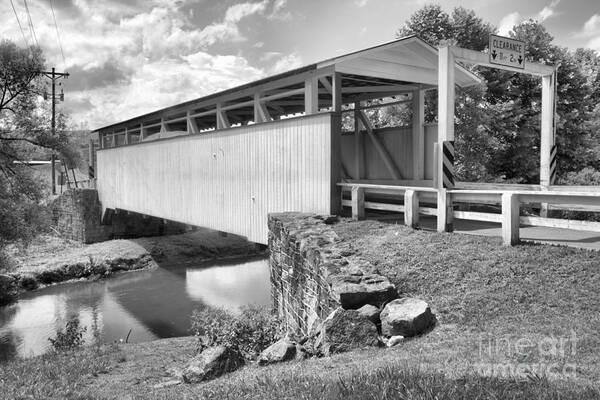 Ryot Covered Bridge Poster featuring the photograph Summer Skies Over The Ryot Covered Bridge Black And White by Adam Jewell