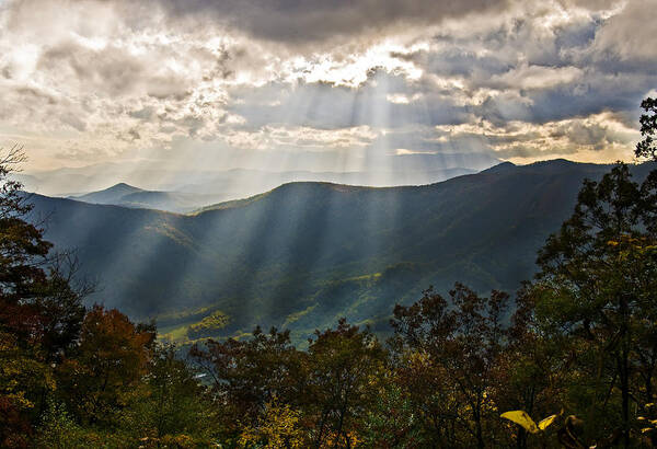 Landscape Poster featuring the photograph Sun Rays Linville Falls NC by Michael Whitaker