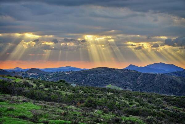 Ventura County Poster featuring the photograph Sunbeams Over Moorpark Hills by Lynn Bauer