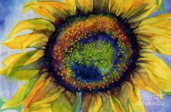 Sunflower Poster featuring the painting Sunflower Emergence by Janine Riley