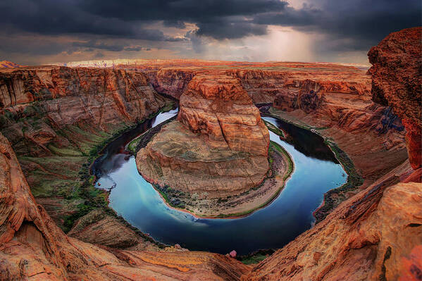 Horseshoe Bend Poster featuring the photograph Sunrays Over Horseshoe Bend by Gregory Ballos