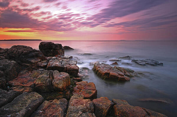 Coastal Maine Poster featuring the photograph Sunrise at Seawall Maine Acadia National Park by Juergen Roth
